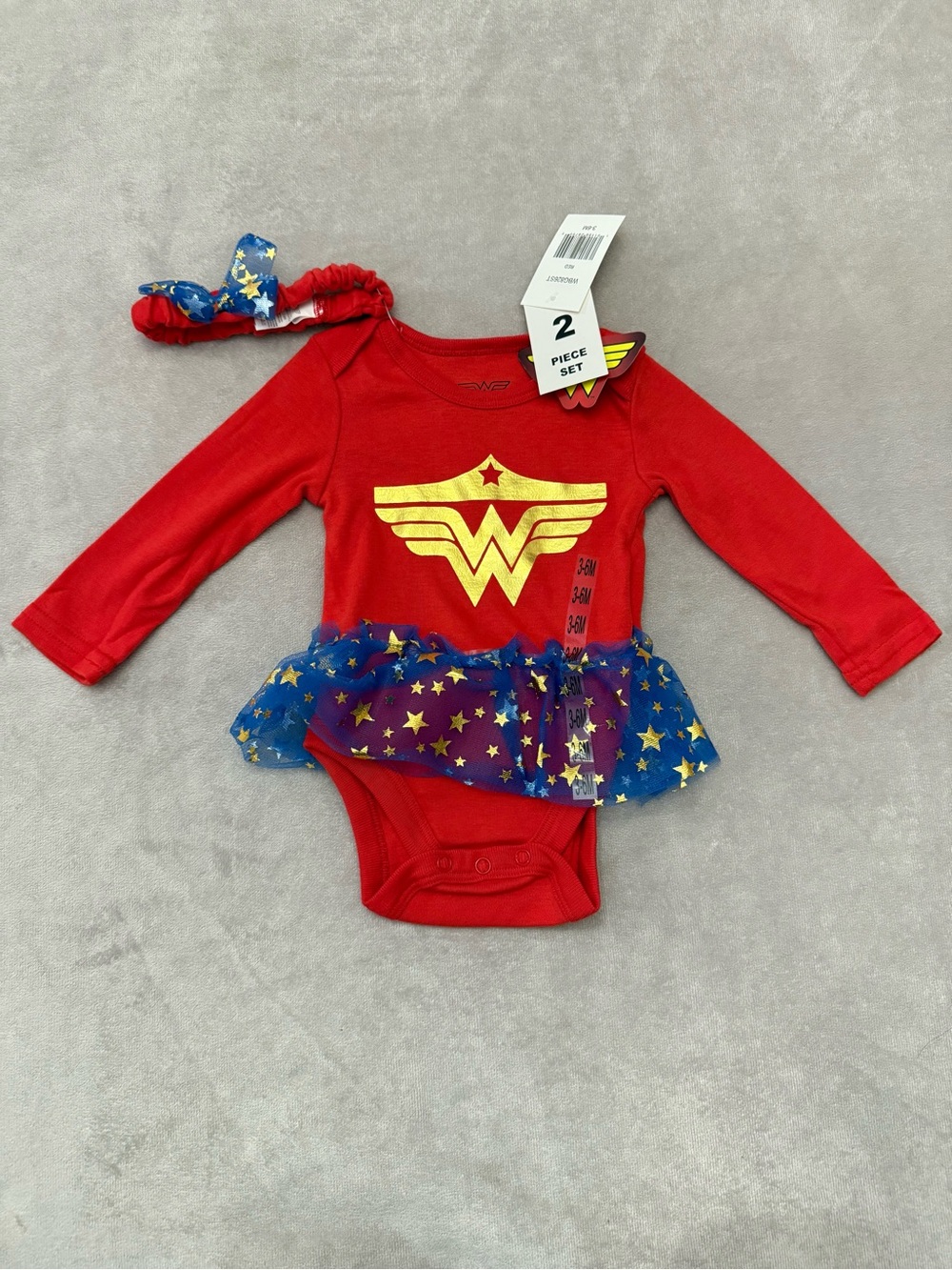 Wonder Woman Baby Girl Tutu Bodysuit & Headband 2 Piece Set Red 3-6M NWT